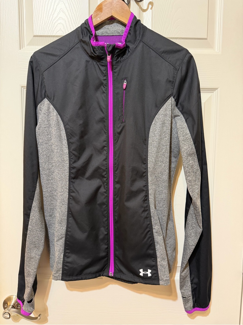 Under Armour Women's Large Black & Gray Athletic Jacket with Purple Trim